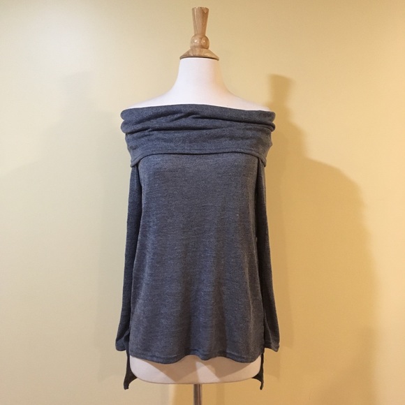 Foldover Off Shoulder High Low Knit Sweater Top - Picture 6 of 11